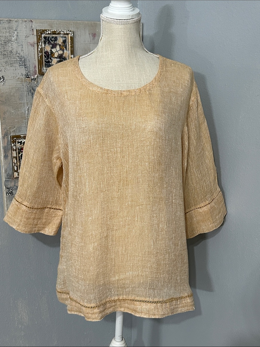 J.Jill Women’s Lightweight Tan Linen Blend Scoop Neck Top